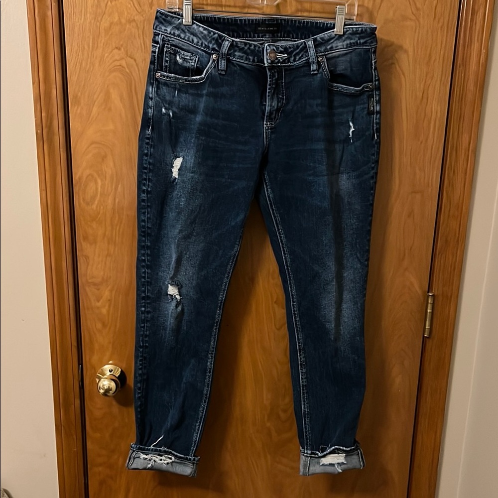 Silver Boyfriend Distressed Jeans